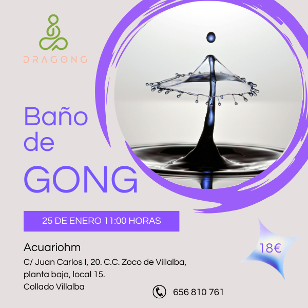 Cartel del baño de gong en la sierra de Madrid en el mes de enero