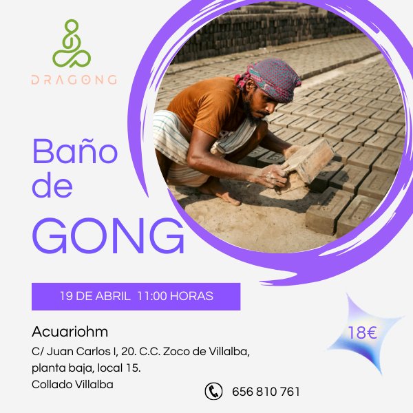 Cartel del baño de gong en la sierra de Madrid en el mes de abril.