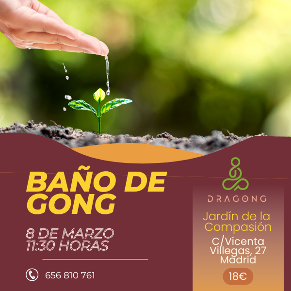 Cartel del baño de gong en Madrid en el mes de marzo del 2026