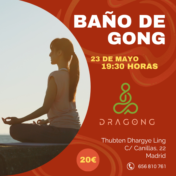 Cartel del baño de gong en el centro de Madrid en mayo de 2026