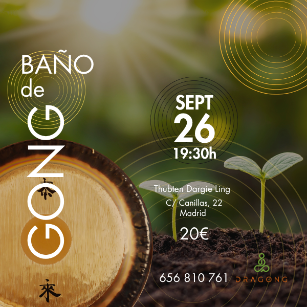 Cartel del baño de gong en el centro de Madrid en septiembre de 2026