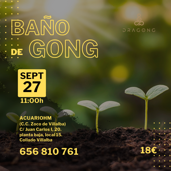 Cartel del baño de gong en la sierra de Madrid en septiembre de 2026
